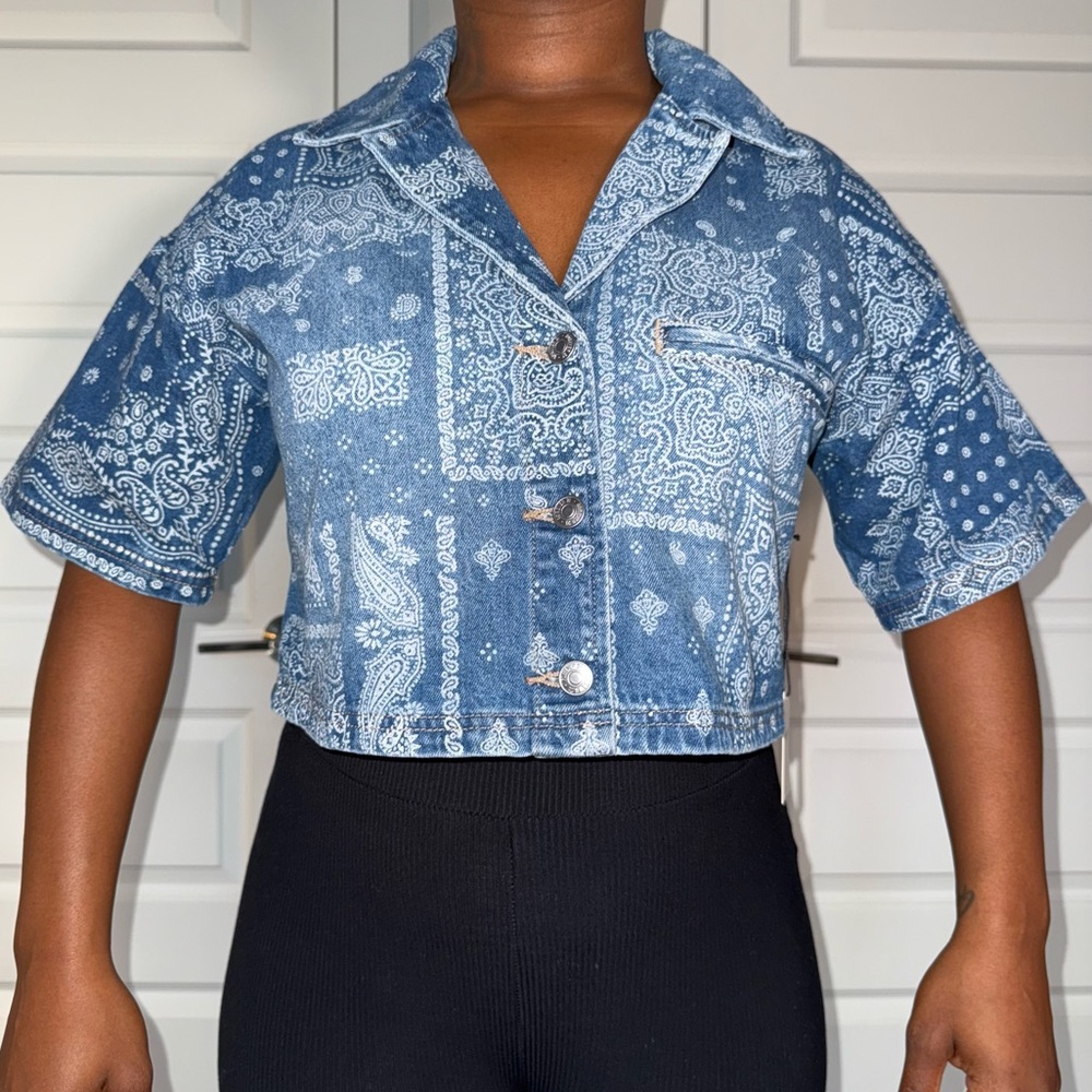 Forever 21 Bandana Print Denim Shirt
